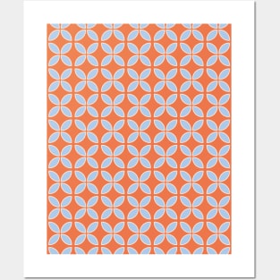 Retro Geometric Pattern Apricot Crush, Blue Posters and Art